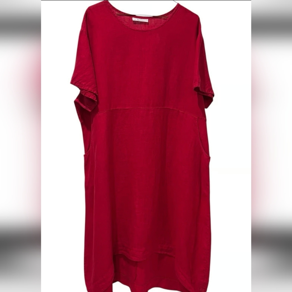 Brynn Walker Marina Red  Hi Low LaganLook Linen Dress Oversized Small 8-14